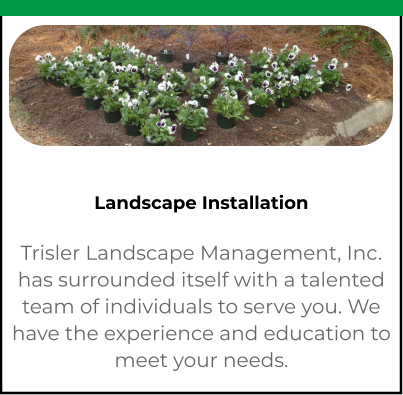Landscape Installation Trisler Landscape Management, Inc. has surrounded itself with a talented team of individuals to serve you. We have the experience and education to meet your needs.